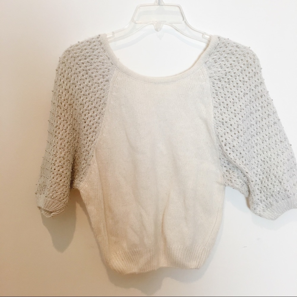 Vintage FaBE Angora Sweater w Silver Round Beads